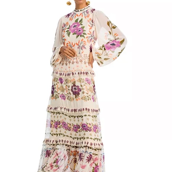 ♥️ FARM Rio Cream Winter Garden Ruffle Maxi Dress - Picture 2 of 11